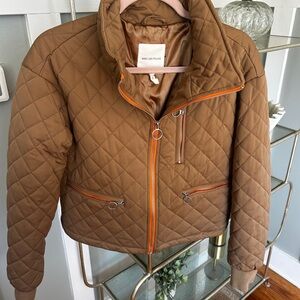 Brown Quilted Jacket with Orange Accents